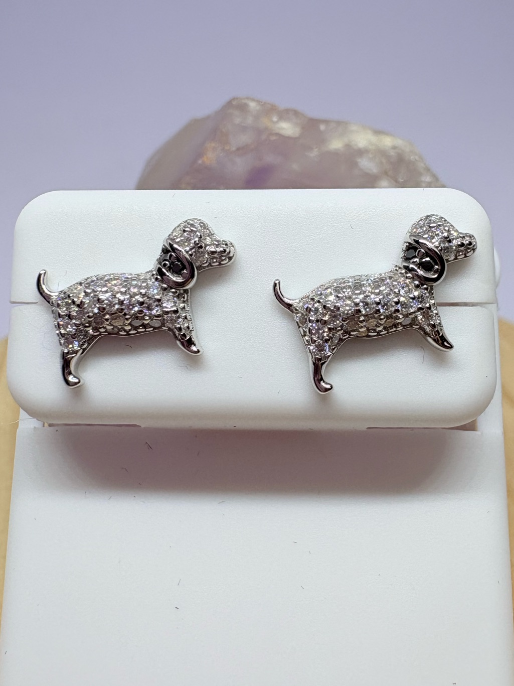 Sterling Silver Moissanite Dog Puppy Earrings